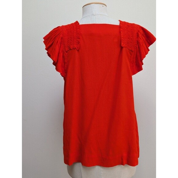 Anthropologie X Maeve Red Square Neck Ruffle Sleeve Blouse Top Size 4 - Picture 4 of 6